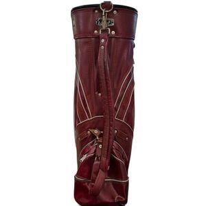 Vintage MacGregor Deep Wine Red Leather Golf Cart Bag w/ Carry Strap & Rain Hood